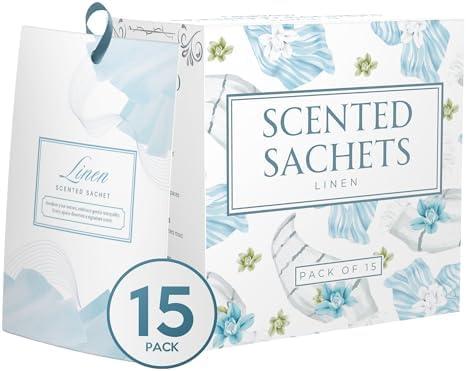 15 Pack Fresh Linen Sachets for Drawers and Closets, Scented Sachets for Drawers, Closet Freshener Sachet for Drawers to Refresh Any Space, Lavender Sachet Bags, Scented Drawer Fresheners (New)