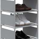 10 Tier Vertical Shoe Rack - Grey Narrow Shoe Rack for Closet & Entryway, Space Saving Tall Shoe Organizer for Small Spaces, Sturdy Skinny Shoe Tower Stand for Boots & Heels, Grey