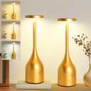 Cordless Table Lamp Rechargeable Set of 2 5000mAh Battery Operated LED Table Light, 3-Color Step less Dimming Portable Table Light Waterproof for Cafe/Dining Room/Terrace(Gold)