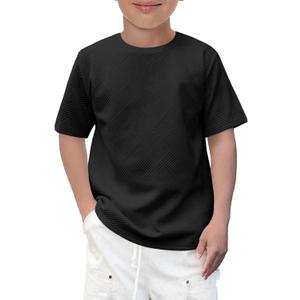 Haloumoning Boys Geometric Texture T-Shirts Kids Fashion Crewneck Short Sleeve Loose Tops Tees 5-14 Years (Black)