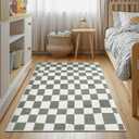jinchan 3x5 Checkered Area Rugs for Kids Room - Machine Washable Soft Rug Modern Geometric Lattice Non-Slip Carpet for Nursery Playroom Bedroom Entryway Living Room Dining Room Home Office Grey