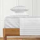 Queen Size 6 Piece Sheet Set 18-24 Inches Deep Pocket Damask Stripe 1000 Thread Count 100% Egyptian Cotton 6 PC Extra Deep Hotel Luxury Bed Sheets - White Striped