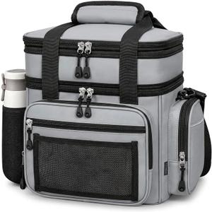 Expandable Lunch Box Men Insulated Double Deck Leakproof Cooler Bag
7 Pockets, Waterproof Polyester, Heat-Resistant Foil, Padded Shoulder Strap. Adult Work, Outdoor, Beach (Grey, 15L)