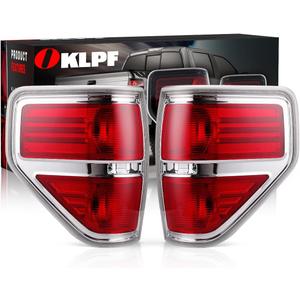 OKLPF Rear Brake Tail Lights Compatible With 2009 2010 2011 2012 2013 2014 Ford F150 F-150,Replace Silver Taillights Assembly Red Chrome Tail Lights,Not Included Bulbs,Driver and Passenger Side