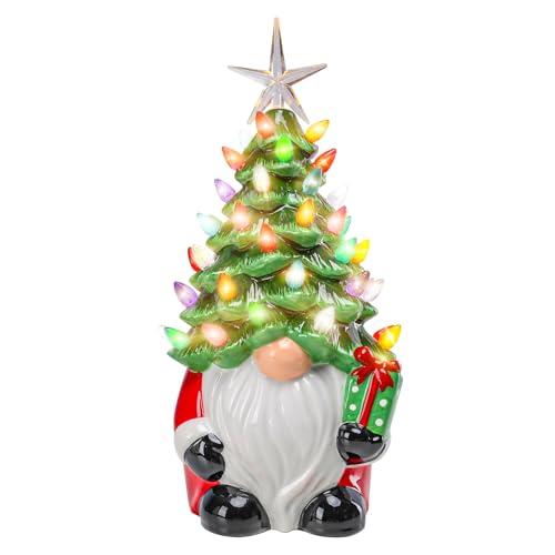 Yinns Ceramic Christmas Tree Light Up, Gnomes Christmas Tree with LED Lights, Tabletop Decor for Xmas Decoration Indoor Home Party Supplies,12 Inch