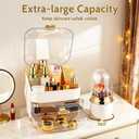Makeup Organizer with 360 Rotating Brush Holder, Large Skincare Organizer for Vanity, Dustproof Cosmetic Display Case with 2 Drawers for Bathroom Countertop, 16" Tall Portable Beauty Storage,Gold
