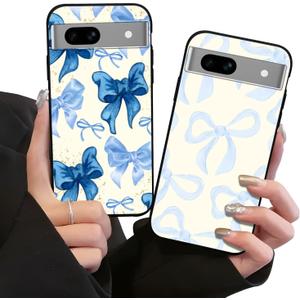 2 Pack Aesthetic Stylish Preppy Bow Phone Case for Google Pixel 7A 5G 6.1",Cartoon Pretty Fashion Girly Passion Bow Pattern Cases for Girls Women,Soft Silicone TPU Protective Cover