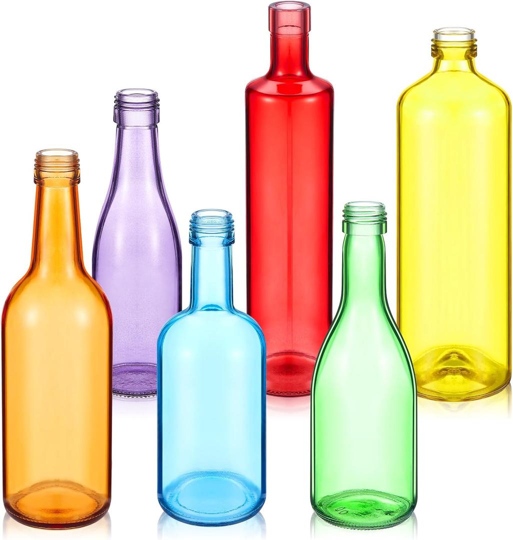 Zhehao 6 Pcs Colored Glass Bottles Decorative Glass Bottle for Bottle Tree 6 Shapes Empty Bottles for Garden Yard Outdoor Home Decor(Classic)