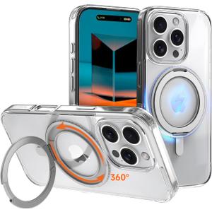 Magnetic Phone Case for iPhone 16 Pro Case,Anti-Slip and Drop-Proof Protective Cover with 360 Ring Stand,Compatible with MagSafe,Exclusively Designed for iPhone 16 Pro,Transparent, (Clear)