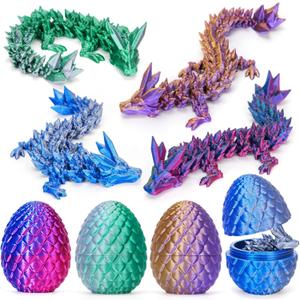 TBOLINE 4PCS 3D Printed Dragon Egg, Articulated Crystal Animals Fidget Toys, Small 3D Printer Dinosaur Eggs Birthday Party Favors Toy for Kids, Kids Valentines Day Gifts for Boys Girls 5-7 8-12