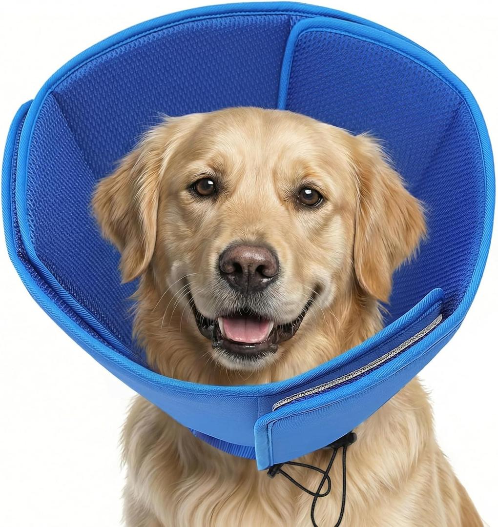 AOFITEE Soft Dog Cone, Adjustable Cones for Dogs After Surgery, Comfy Dog Cone Collar Alternative to Stop Licking, Elizabethan Recovery Collar for Large Dogs (Blue, Large)