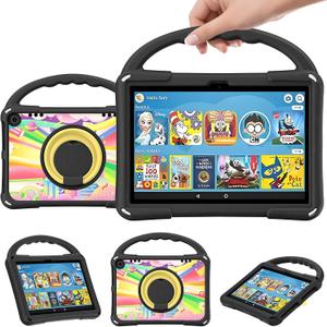 8 Tablet Case for Kids (12th/10th Generation,2024/2022 Release) Ubearkk Rotating 360 Kickstand Lightweight Shockproof Protective Case Cover,Black
