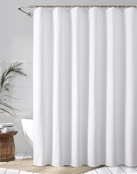 White Shower Curtain Linen Textured Boho Farmhouse Shower Curtains for Bathroom Fabric Liner 72 x 72 Inch