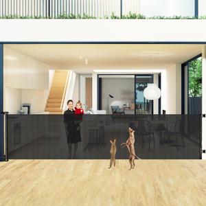 48" Tall X 180" Extra Wide Retractable Baby Gates for Large Openings, Extra Tall Dog Gate for Doorways Indoor Outdoor Pet Gate for Dogs Long Mesh Gate for Kids or Pets, Black