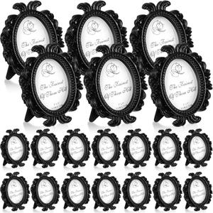 Vicenpal 20 Pieces Vintage Resin Picture Frames Antique Photo Frame Baroque Place Card Photo Holder Oval Mini Frame Table Top Display Christmas Holiday Decor(Black)