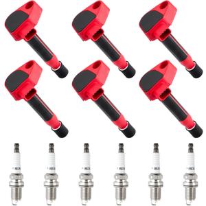 CarBole UF242 Ignition Coils and Iridium Spark Plug Set Fit for Honda Accord Odyssey, Acura TL CL RL 3.0L 3.2L 3.5L V6 (Pack of 6PCS)