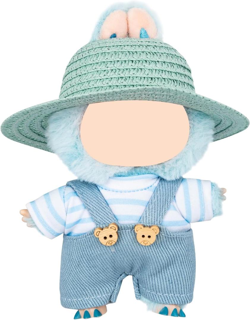 2 x Clothes for Labubu (NO Doll), 17CM Dolls Clothes, Dolls Outfit with Accessories, 3 Piece Set Hat Clothing, Boys and Girls Stylish Adorable Doll Clothes Accessories (Blue)