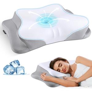 Cervical Neck Pillow for Pain Relief - Cooling Ergonomic Neck Support Pillow for Sleeping, Orthopedic Contour Memory Foam Pillows for Side, Back & Stomach Sleepers with Pillowcase (White)