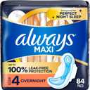 Always Maxi Overnight Pads with Wings for Women, Size 4, Overnight Absorbency, Unscented, 84 Count (3 Packs of 28)