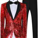 Elionm Mens Sequin Tuxedo 2 Piece Suit Set Slim Fit Prom Suits for Men Party Dress Suit Jacket and Pants, Size L
