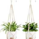 Mkono 6.5 Inch Hanging Planters, Macrame Plant Hangers with Self Watering Plant Pots Indoor Set of 2 Hanging Baskets Flower Pot Holders with Hooks No Tassels for Boho Home Decor, Ivory