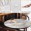 Waterproof Round Tablecloth with Elastic Edge, Fitted Round Table Cover Wipeable Summer Tablecover Fits Tables up to 45-48 for Kitchen Picnic Party, White Gold Marble