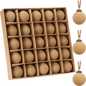 Sea Team 25-Pack Flocked Velvet Christmas Tree Ball Ornaments Set, Hanging Velour Baubles, Shatterproof Plastic Decorations for Xmas Tree, Wreath, Garland, 60mm/2.36 Inches, Beige