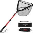 Upgraded Foldable Floating Fishing Net, Tangle-Free Coated Landing Net Extends from 27-35" with Telescoping Pole Handle, Fishing Gear for Ranger Boat, Kayak & Trout Salmon Bass Fishing, Gifts for Men