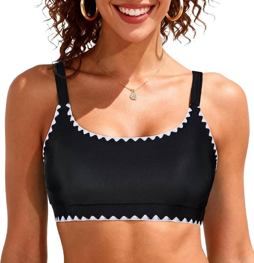 Sports Bikini Tops for Women Swim Bra Wirefree Workout Swimsuit Top Comfortable Support for Swimming, Beach, Active Wear (Black, XXL)