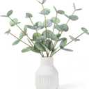 FIACO Artificial Eucalyptus Stems in Ceramic Vase, 14" Fake Plants for Home Decor, Coffee Table Centerpiece Bathroom Shelf Dining Table Farmhouse Faux Greenery Plants Indoor Decorations