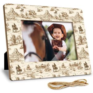 Rustic Southwestern Desert Cactus Photo Frame 4x6 Inch Gifts for Newborn Cowboy Cowgirl, Vintage Western Home Room Nursery Decor for Wall or Tabletop Display, Birthday Graduation Baptism Gifts
