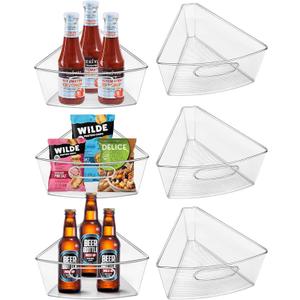 Lazy Susan Organizer Bins for 28-29 Diameter Corner Lazy Susan Turntable for Cabinet, 6 Pack, Clear Plastic Rotating Cabinet and Pantry Storage Bins, 1/8 Wedge-Food Safe, BPA Free