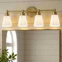 kudos 4-Light Brushed Gold Vanity Light, Milk White Glass Shade