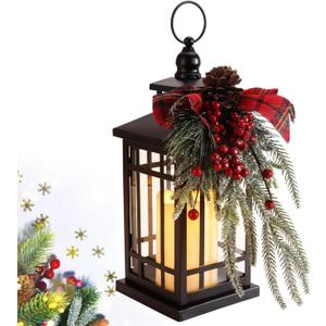 Christmas Decorations Outdoor Hanging Lanterns Holiday Decorative Lantern LED Candle Lantern Decorative Indoor & Outdoor, Christmas Decorations for Patio Front Porch Table Decor,Christmas Gifts (Red)