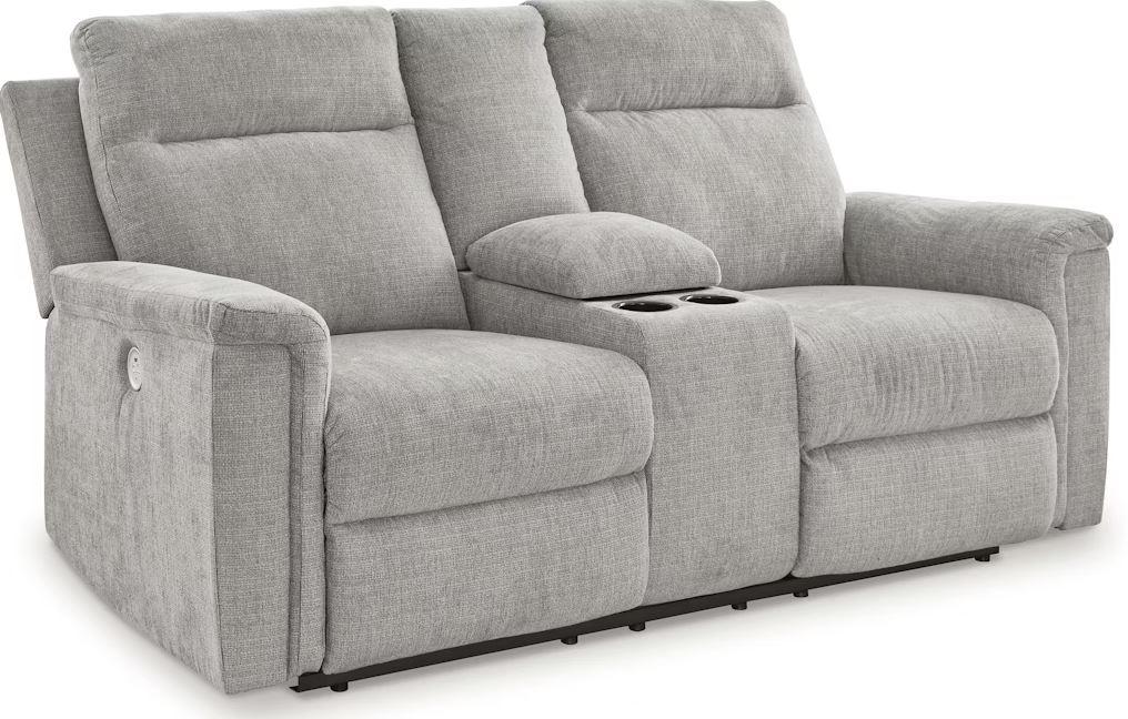 Signature Design by Ashley RiverTest Stain Resistant Next-Gen Modern Power Reclining Loveseat, Gray. New But Without Plastics For Cup Holders And With Small Ripped Part On A Arm Rester