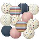 2 x Gerrii 12Pcs Back to School Paper Lantern Boho Classroom Hanging Decoration | 10 Inch Rainbow Pastel Ceiling Decoration for Teachers, Colorful Heart Handprint Stripe, First Day of School Birthday Party