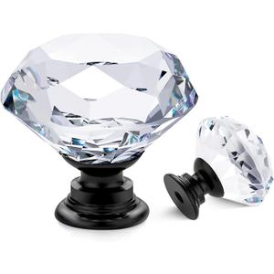 Ravinte Crystal Knobs for Dresser Drawers & Glass Cabinets - Diamond Shaped, 30 mm with Black Base