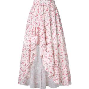 Scarlet Darkness Women's Floral Maxi Skirts High Waist Summer Boho Flowy Ruffle Long Skirt with Pockets, Larg
