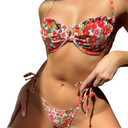 WDIRARA Women's Floral Print Underwired Tie Side 2 Piece Bikini Set Cute Swimsuit (S)