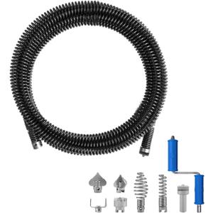 32.8 Feet x 1/2 inch Solid Drain Cleaning Cable with Six Shapes of Cutters, Manually Adapter and Powered Adapter, Steel Flexible Solid Core Sewer Drain Auger Snake Clog Pipe Removal Tool