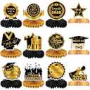 12PCS Graduation Decorations Class of 2025, Congrats Grad Table Centerpieces Graduation Honeycomb Centerpieces Grad Party Centerpieces 2025 Graduation Decorations for Party, Gold