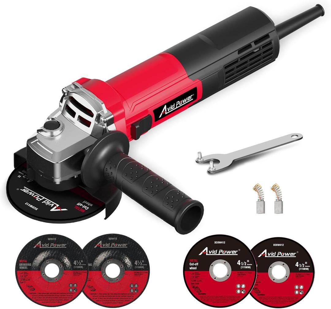 AVID POWER Angle Grinder 4-1/2 inch Electric Grinder Tools 750W 6.5 Amp Metal Grinder, 11500 RPM, with Grinding and Cutting Wheels, Auxiliary Handle, Wrench for Cutting and Grinding
