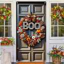 Halloween Door Banner Set 35x71 Inch with Pumpkins Spiders Black White Orange Swirl Ribbons Home Porch decoration spooky boo halloween decor front door party holiday decoration