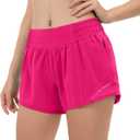 Aurefin High Waisted Athletic Shorts for Women, Womens Plus Size Running Workout Shorts with Liner and Zip Pocket 4 inch (Small, Hot Pink)