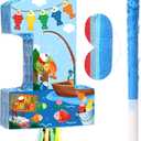 Aoriher Gone Fishing Piñata Ofishally One Birthday Game Set Summer Fishman Piñata Little Fisherman 1st Decoration with Bat Stick for Girl Boy Birthday Gone Fishing Theme Party Supplies Game Decoration