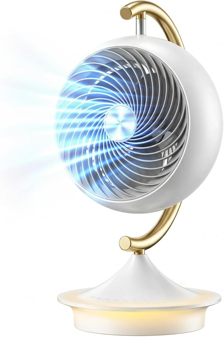 Desk Fans for Bedroom with Light, 16 Inch Table Air Circulator Fans, Oscillating Fan for Whole Room, 70° Vertical and 100° Oscillating, 3 Speeds, 28dB Quiet, for Home,Office,Outdoor, Mini