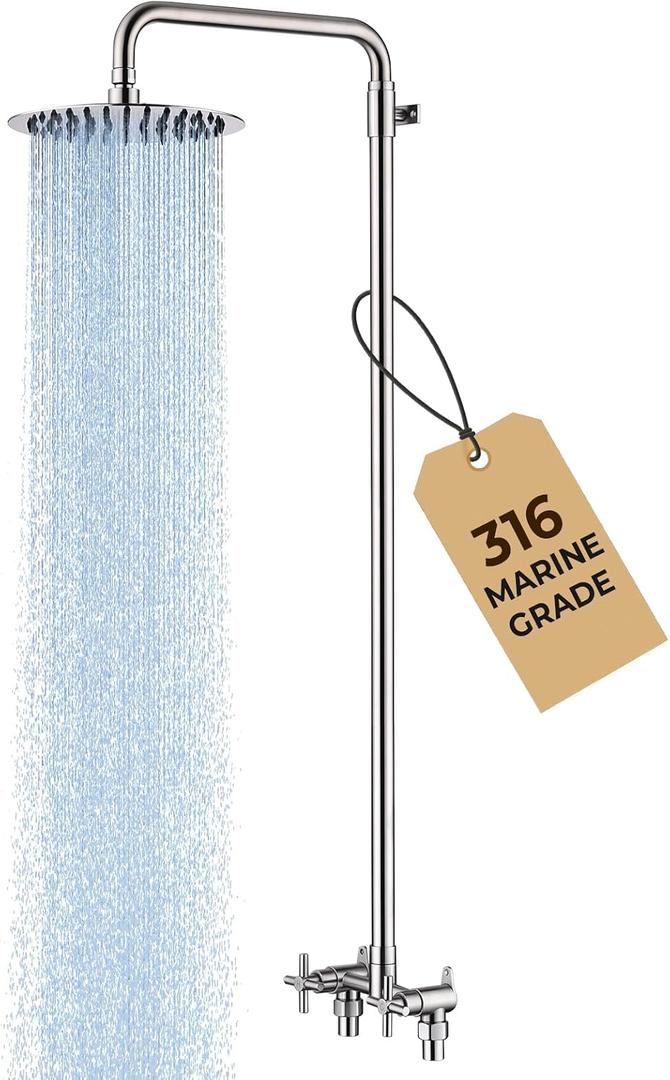 316 Marine-Grade Stainless Steel Wall-Mount Outdoor Shower Kit
