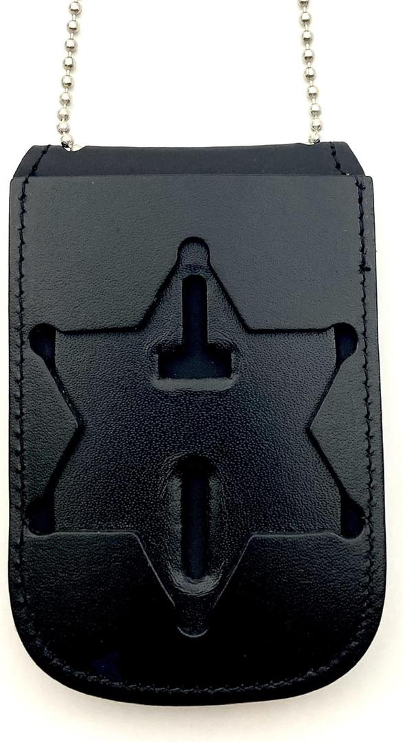 Perfect Fit Shield Wallets County of Los Angeles Sheriff Star Neck Badge and ID Holder Leather Black (Cutout PF622)