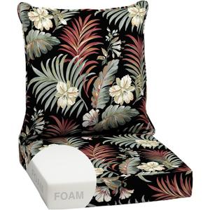 Arden Outdoor Foam Deep Seat Cushion Set, 24 in x 24 in, Weather-Proof, Rain-Proof, Fade Resistant Patio Cushion, Bottom and Back Cushion for Chair, Sofa, and Couch Simone Black Tropical (1 Pack)