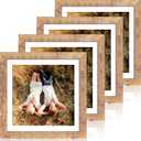 iRahmen 12x12 Picture Frame Set of 4 with Tempered Glass, Rustic Brown Frame Display 10x10 Pictures with Mat or 12 x 12 Without Mat, Wood Square Photo Frames for Desktop Display and Wall Mounting